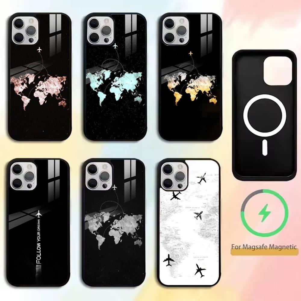 Travel-Inspired Airplane Route Phone Case For iPhone17,16,15,14,13,12,11 Plus,Pro Magnetic with Magsafe Wireless Charging
