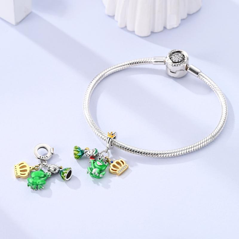 Charmscopper Beschichtete Grüne Fee Prinzessin Krone Frosch Anhänger Passend für Charms Original Armband Perlen Schmuckherstellung für Frauen