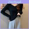 Basic T Shirt For Women With V Neck Long Sleeve Polyester Blended Fabric For Casual Wear