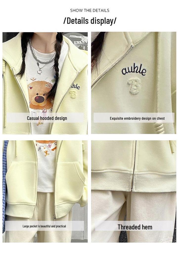 Girls' Casual Zipper Cardigan: Spring/Autumn 2026 Junior High Sweatshirt Jacket
