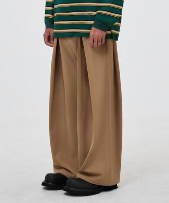 TRILLION Double Inverted Tuck Wide Pants [Beige]