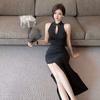 Improved imperial sister evening dress slim dress black retro split slim Chinese cheongsam dress