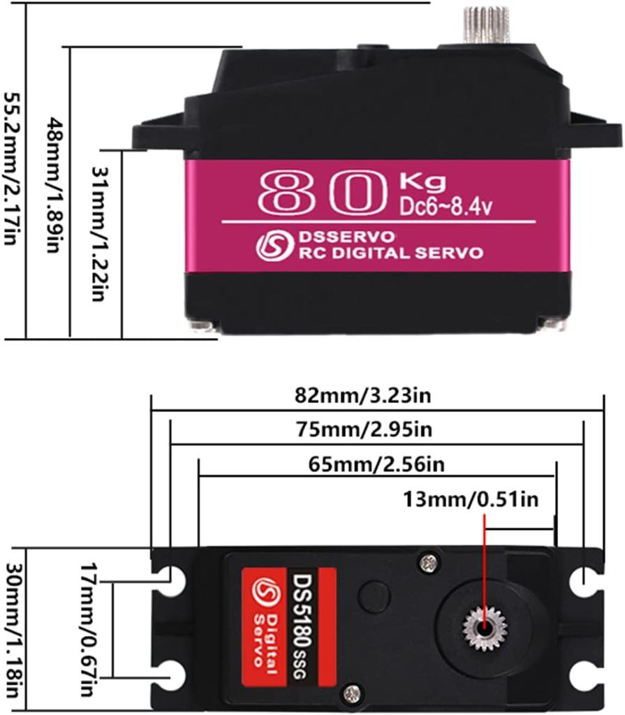 DS5180 Servo Digitale ad Alto Torque 80KG 7.4V | Alluminio CNC Completamente Metallico | Impermeabile | Ideale per Crawler RC, Auto 1/10, Robotica