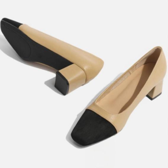 Color-matching High-heeled Shoes, Elegant Thick-heeled Women's Shoes, Square-toe Temperament Single Shoes
