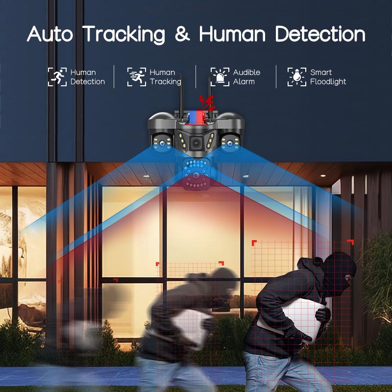 AIOOK V380 Camera WIFI Triple Lens HD 15MP Light Alarm IP CCTV Colour Night Vision Waterproof Outdoor Camera Two Way Intercom