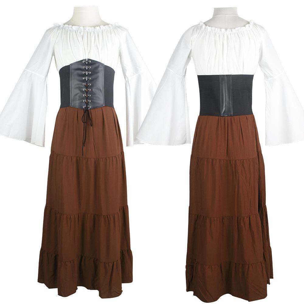 Ages Cosplay Middle Clothing Belted Dress Party Dresses Polyester Women Retro