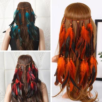 Boho Feather Headband Hippie Headband Gypsy Feather Accessory Headwear Hair Costume Indian For I2U6