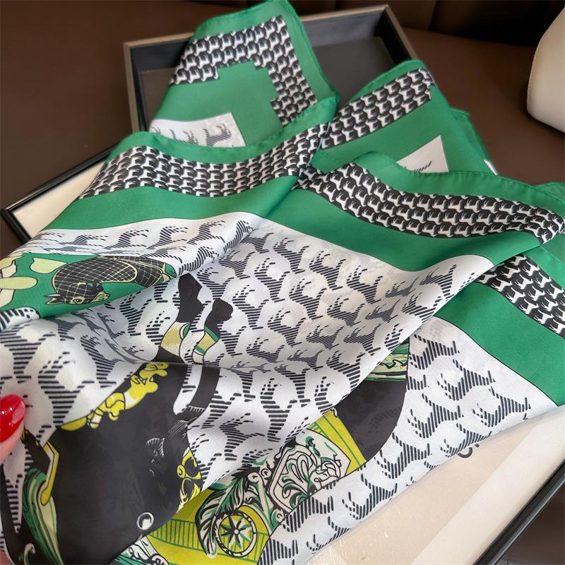 Horse Printing Silk Scarf Hijab Women 70*70cm Luxury Design Square Scarf Girl Ribbon Hairband Neckerchief Foulard Hair Band