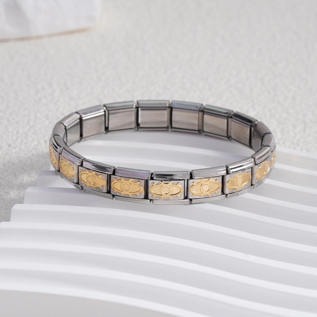 Italian Stainless Steel Love Heart & Star Modular Bracelet - Detachable Elastic Watch Band, European & American Fashion.