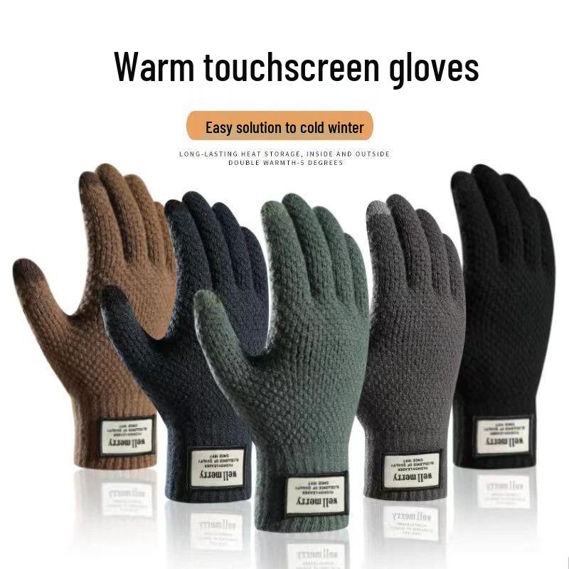 Fleecegefütterte Touchscreen-Radhandschuhe aus Wolle - Warm, dick gestrickt für Herbst & Winter