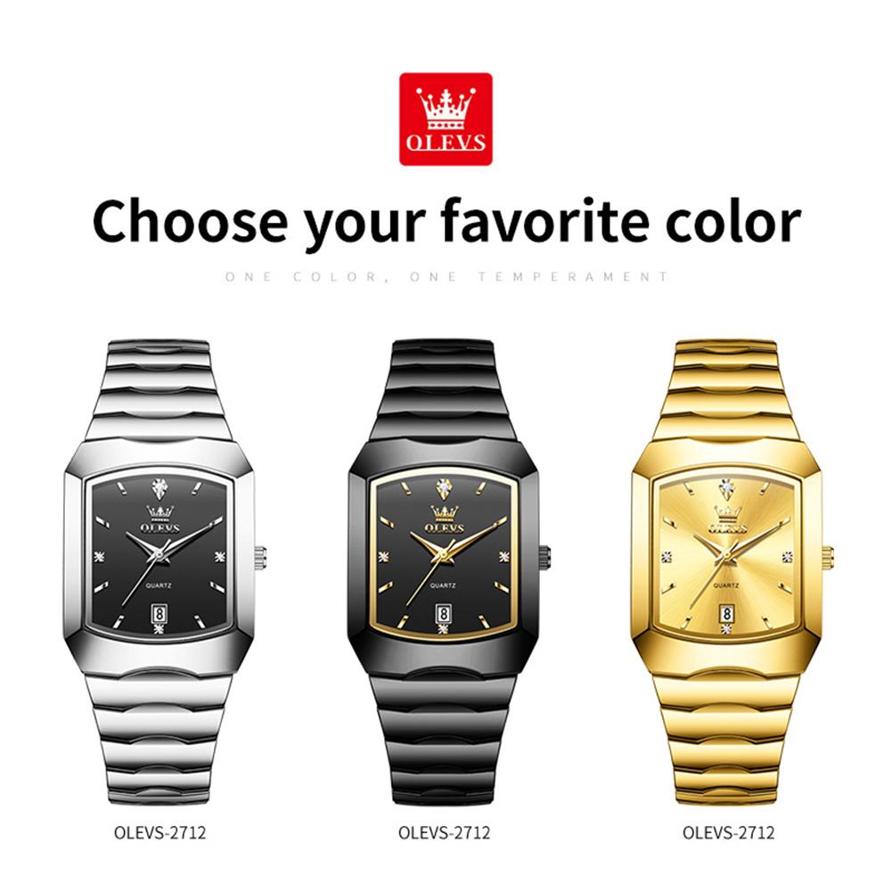 OLEVS Brand Full Gold Square Dial Men Watch Date Display Quartz Wristwatch Alloy Waterproof Luxury Business Male Watches