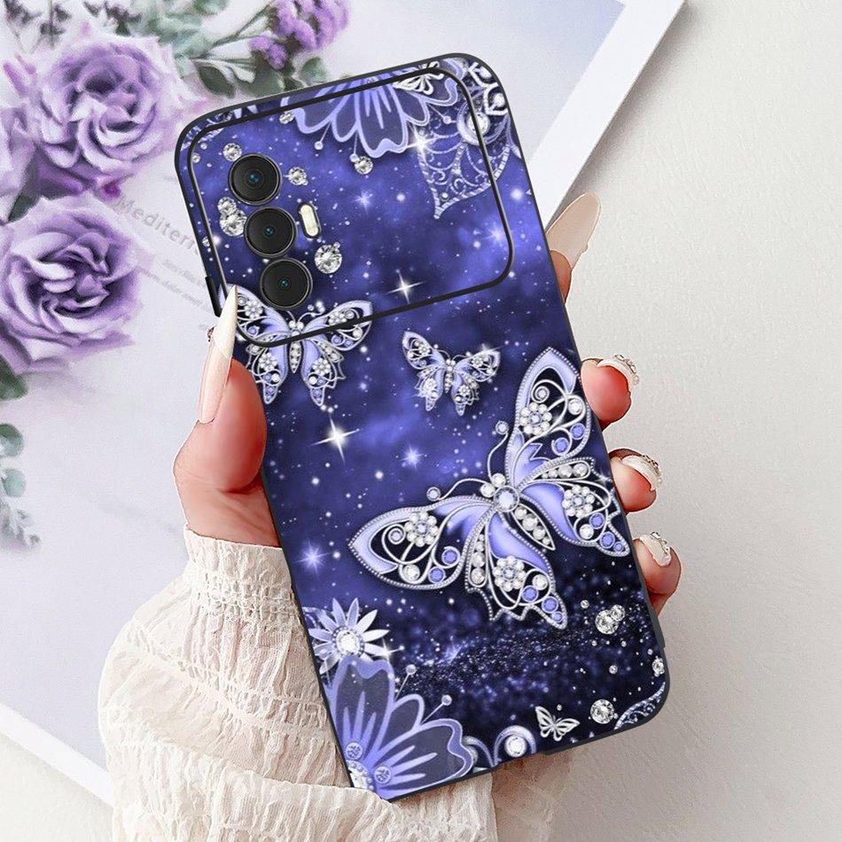 For Tecno Spark 8 Pro 8T 8P Elegant Floral Cat Phone Case For Tecno Spark8 8T 8P 8Pro Black Silicone Soft TPU Cases Bumpers
