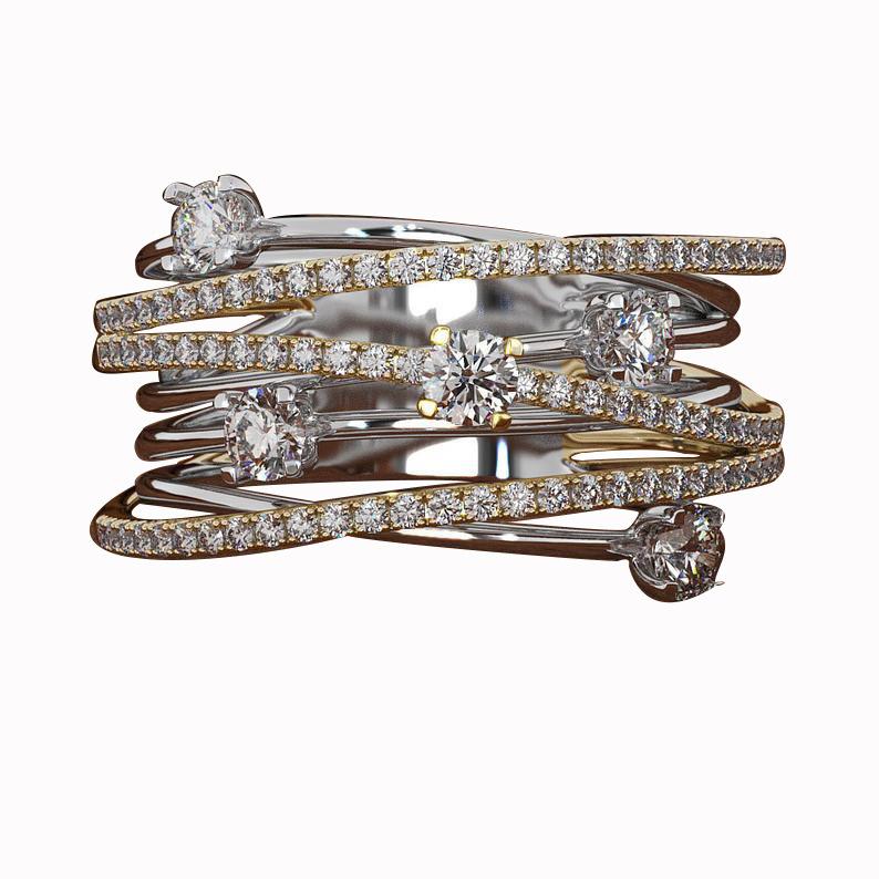 Sparkling Diamond Micro-Inlaid Zircon Ring Creative Women'S Cross-Color Separation Ring
