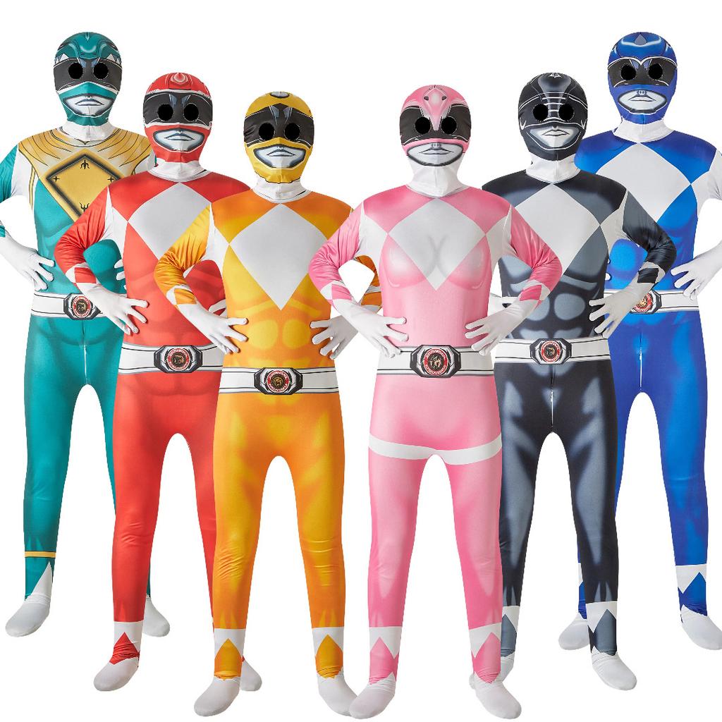Kids Power Dinosaur Team Jumpsuit Mask Halloween Cosplay Costumes Boys Girls Halloween Party Zentai Rangers Role Playing Outfit