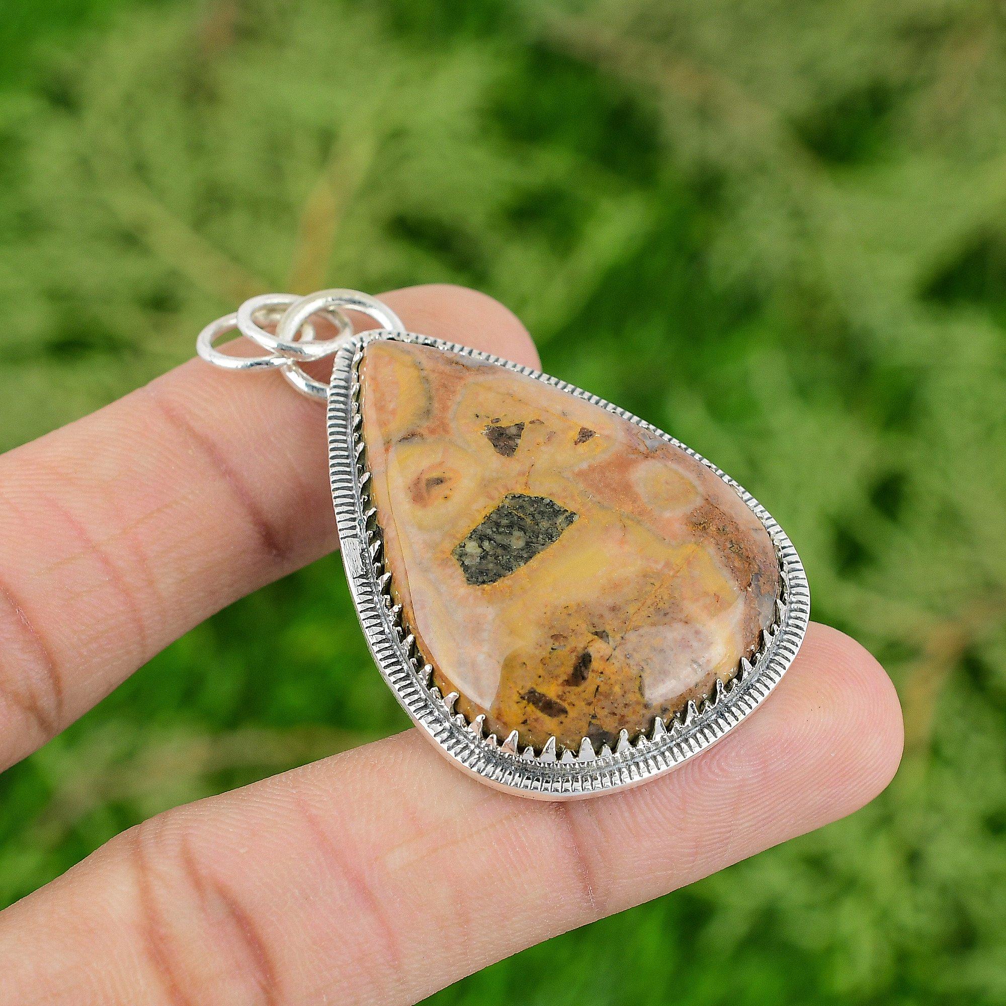 

Mothers day Deal Sterling Silver Leopard Skin Jasper Stone New Pendant Jewelry