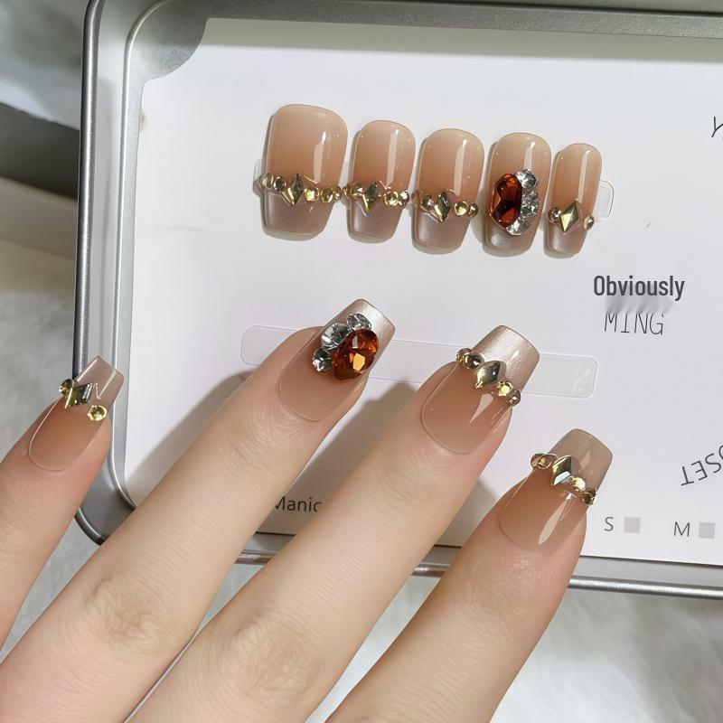 Queen of Spades: Brown Coffee Handmade Wearable Nails - Light Luxury, Winter Ins Style, Whitening & Removable