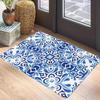 Blau Weiß Muster Teppichmatte - Symmetrisches Design Mediterran Geometrisch Vintage Traditionell Dekorativ Heimdekoration Teppich