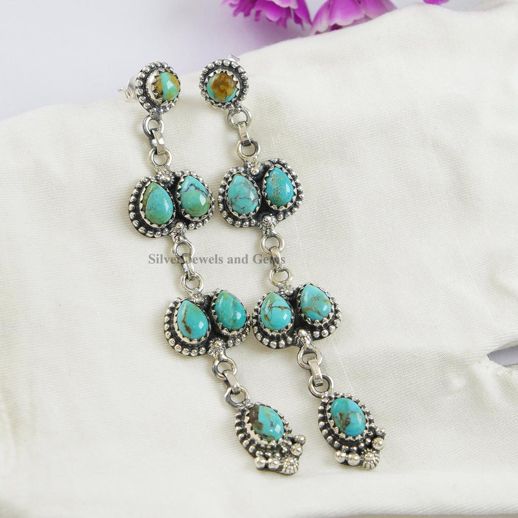 Natural Turquoise Hanging Earring, Kingman Turquoise Earring, Wedding Earrings, 925 Sterling Silver Earrings, Gemstone Earring