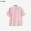 ZANZEA Women Casual Turn Down Collar Short Sleeve Embroidery Stripe Blouse
