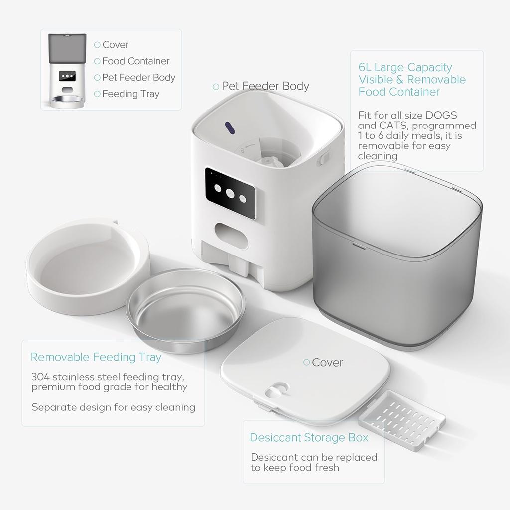 6L Automatic Pet Feeder Smart Food Dispenser For Dogs Cats Timer WIFI APP Control Stainless Steel Bowl Auto Cat Dog Pet Feeding Pet Supplies