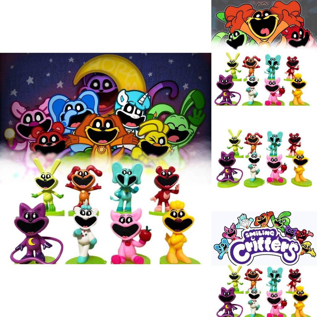 Adorable 8-9cm Smiling Animal Figurines Cake Toppers 8-pack 3d Models