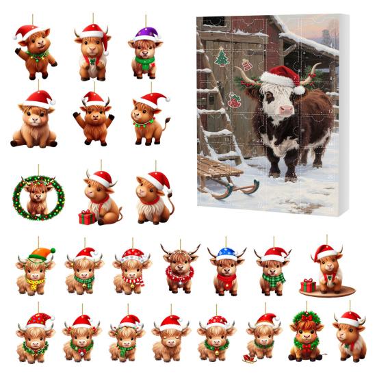 Scottish Highland Cow Advent Calendar Christmas 24 Days Funny Cow Countdown 2D Design Holiday