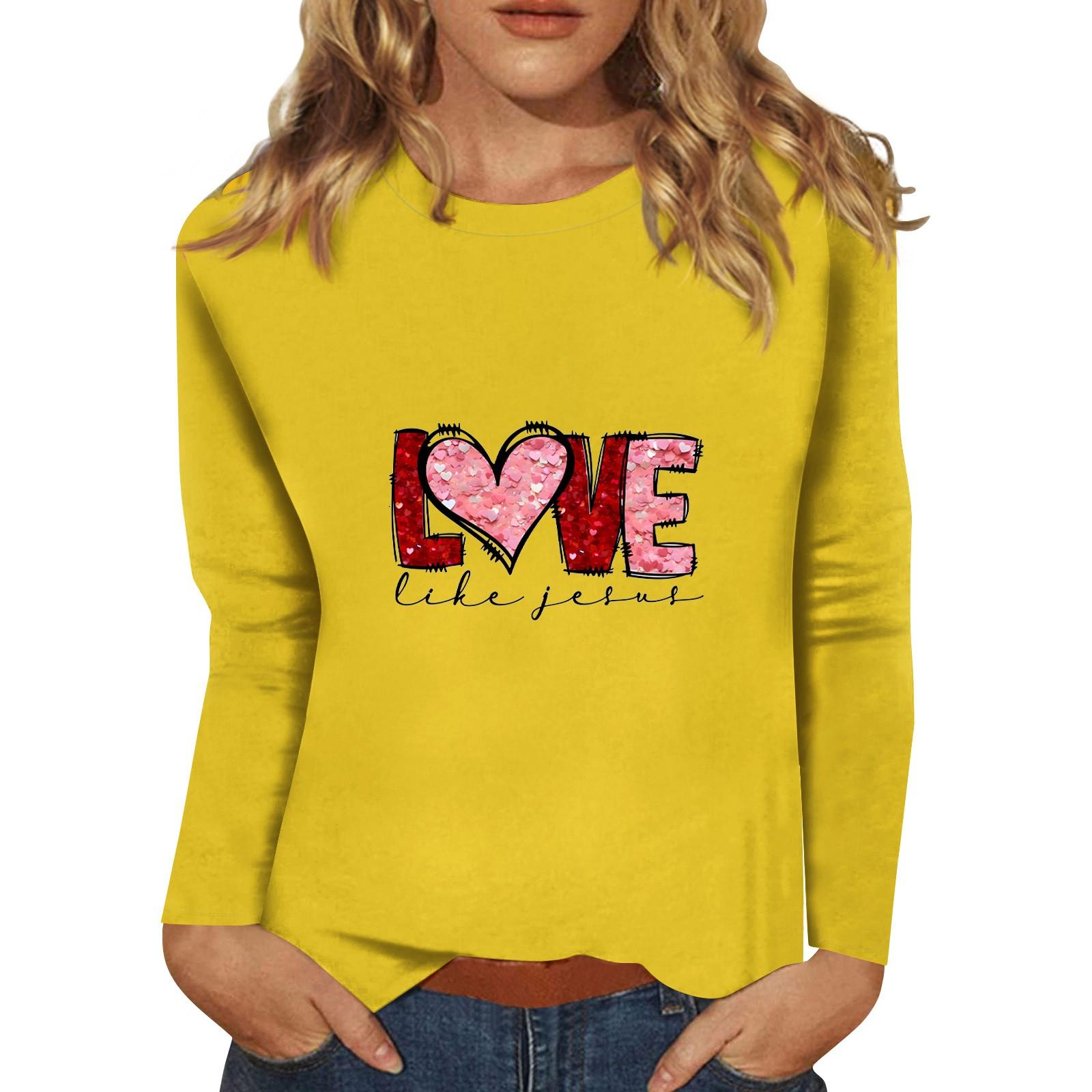 

Женский модный повседневный топ с длинными рукавами и принтом ко Дню святого Валентина, с круглым вырезом, с длинными рукавами XL жёлтый