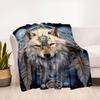 "White Wolf Spirit Dreamcatcher Wall Art Print"Blanket Flannel Throw Blanket for Sofa, Bed, Travel, Camping, Office, Couch, Chair, And Bed G
