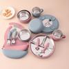 Color Kids 7PCS Stainless Steel & Silicone Feeding Set Sucker Dishes Plate Bowl BPA Free Toddler Bib Fork Spoon Cup Baby Stuff