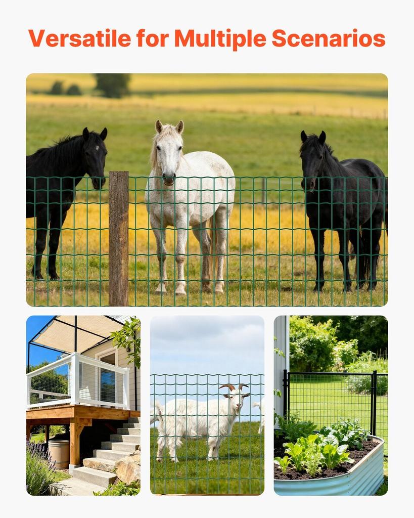 Farm Fence, 1 x 25 m, 2 x 4 in Mesh 2.1mm Galvanized Steel Wire Fencing for Cattle, Hog & Sheep, Heavy Duty Vinyl Coated Livestock Fence for Animal