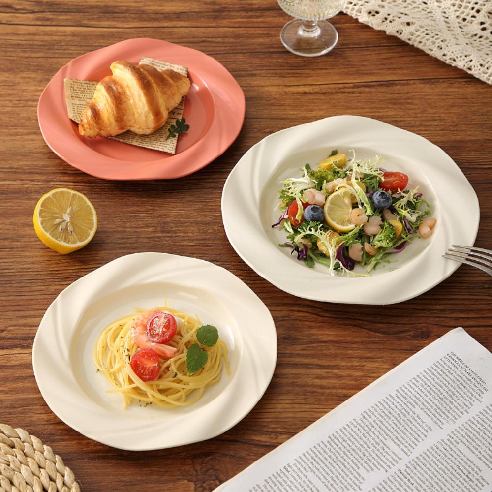 4PCS Plastic Light Luxury Round Plate Ceramic-look Dinning Plate Easy To Clean Salad Dish Snack