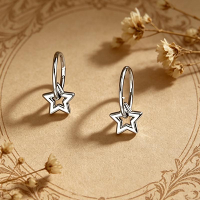 

Huitan Glossy Star Drop Earrings Delicate Trendy Lovely Piercing Accessories for Women Bright Versatile Daily Life Party Jewelry