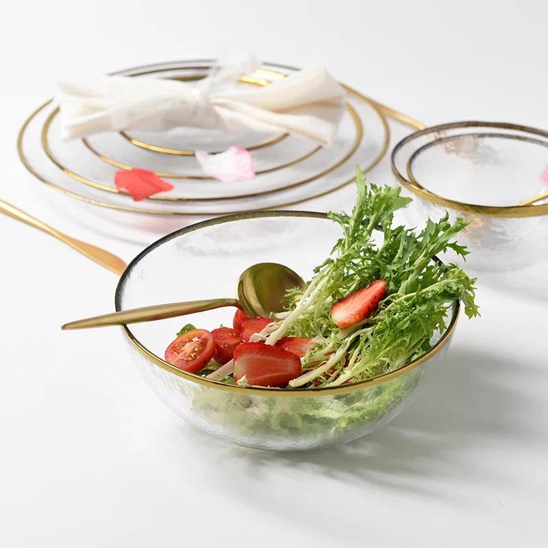 Nordic Glod Charger Glass Dinner Dish Plate Salad Soup Fruit Bowl Dessert Bead Wedding Plate Decorative Tableware