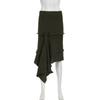 Women's Autumn Irregular Hem Knit Skirt - European & American Street Style with Pleated Design and Lace Details