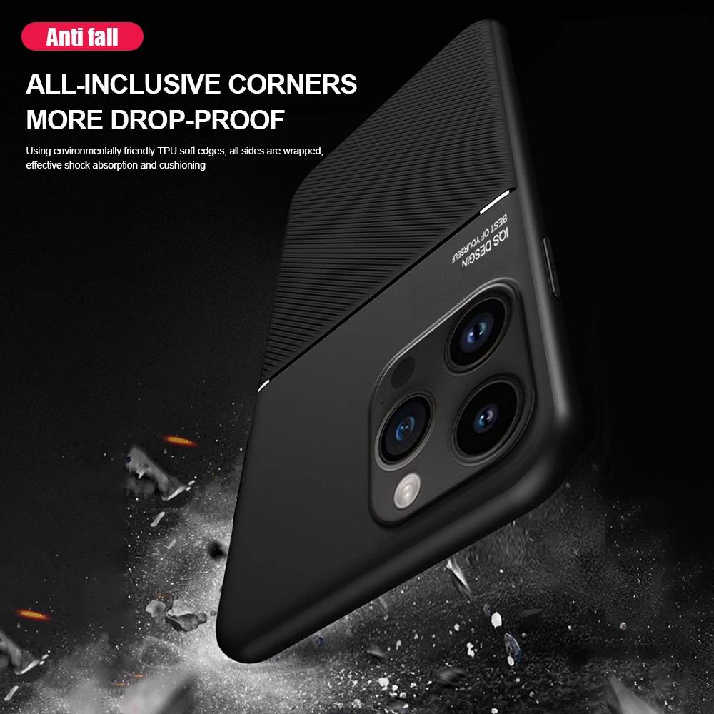 Leather Texture Car Magnetic Holder Case For iPhone 15 14 13 12 11 Pro Max XS X XR 8 7 Plus Shockproof Soft Bumper Protect Cover