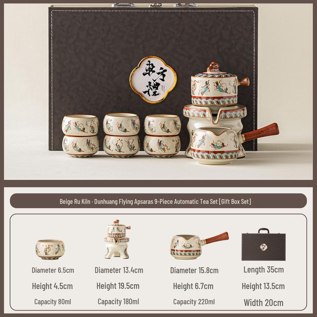 Ru Kiln Blue & White Lotus Luxury Automatic Tea Set - Business Gift for Leaders & Elders
