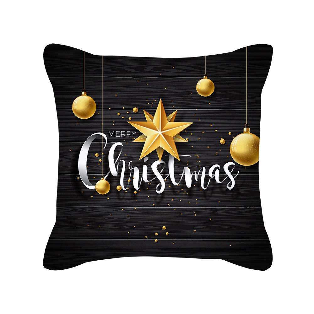 New Black Gold Christmas Pillow Cover New Snowflake Letter Peach Skin Sofa Cushion Cover