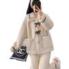 Women's Thickened Winter Coral Fleece Pajamas: Fleece-Lined Bow Knot Cardigan Set for Indoors and Outdoors