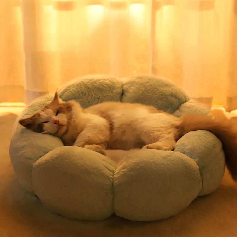 Flower Shape Pet Bed Soft Plush Cat Dog Kennel Warm Comfortable Round Sleeping Nest for Small Medium Dogs Cats