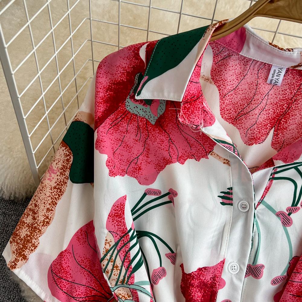 Kjole med blomstertrykk for kvinner A-linje Elegante vintage dame sommerkjoler med belte Casual Vestidos