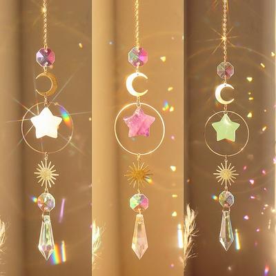 Hanging Sun Catcher Shiny Maker Rainbow Star Agate Moon Prisms Suncatcher Pendant Garden Decoration