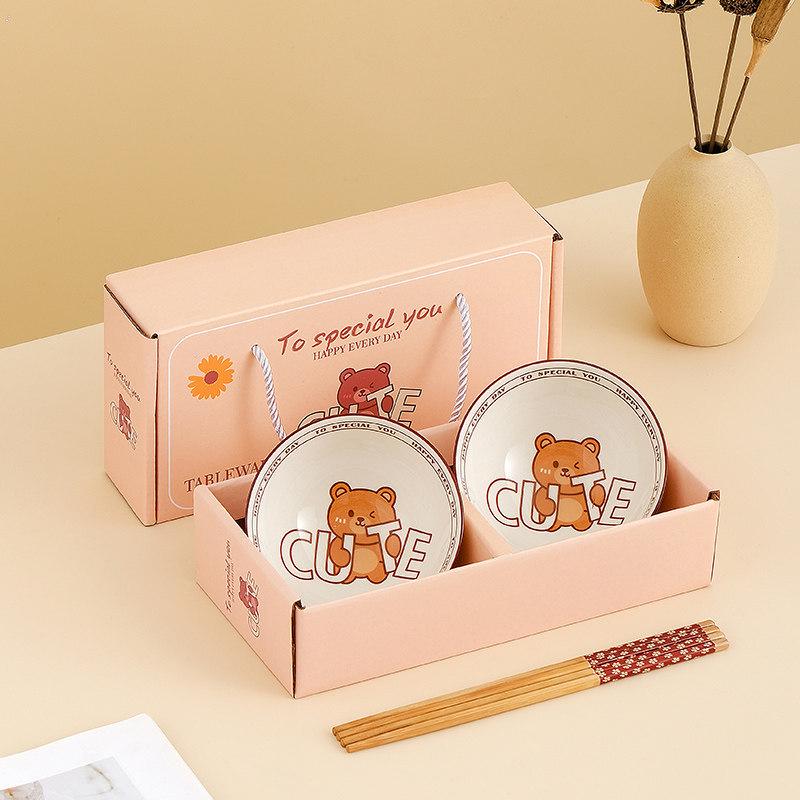 Team Building Gift Box: Bowl & Chopsticks Set for Employees - Souvenir for Events, Birthdays, or March 8th - Cartoon Design
