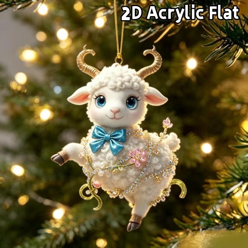 2D Flat Goat Car Rearview Mirror Hanging Ornament Acrylic Pendant Christmas Tree Decoration Bag Charms