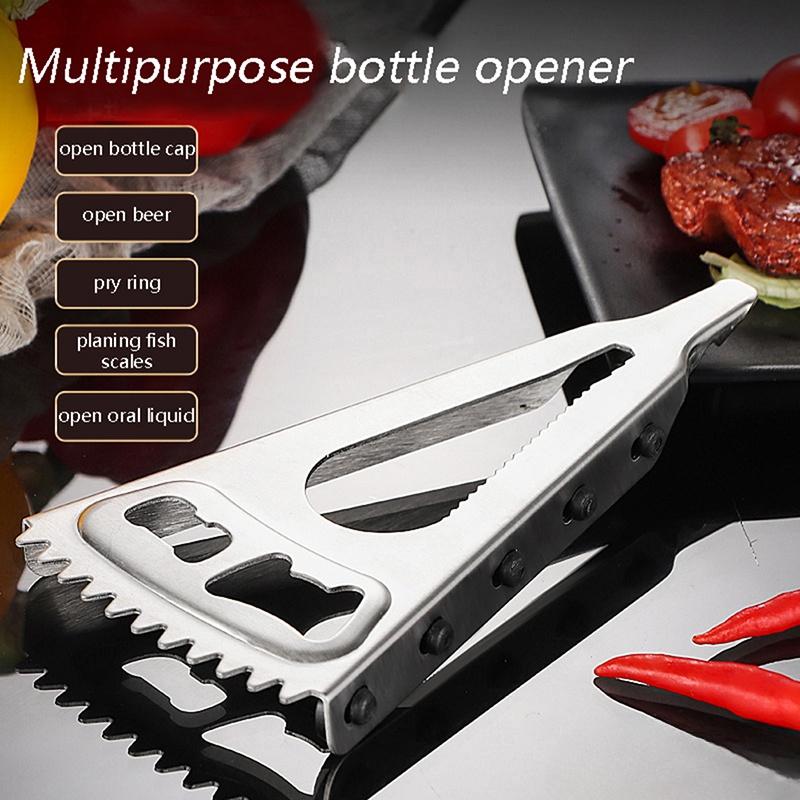 Multifunctional Beer Can Opener Cola Cans Bottle Opener Fish Scale Scraper Non-Slip Beer Beverage Cola Wine Utensils Home Tool