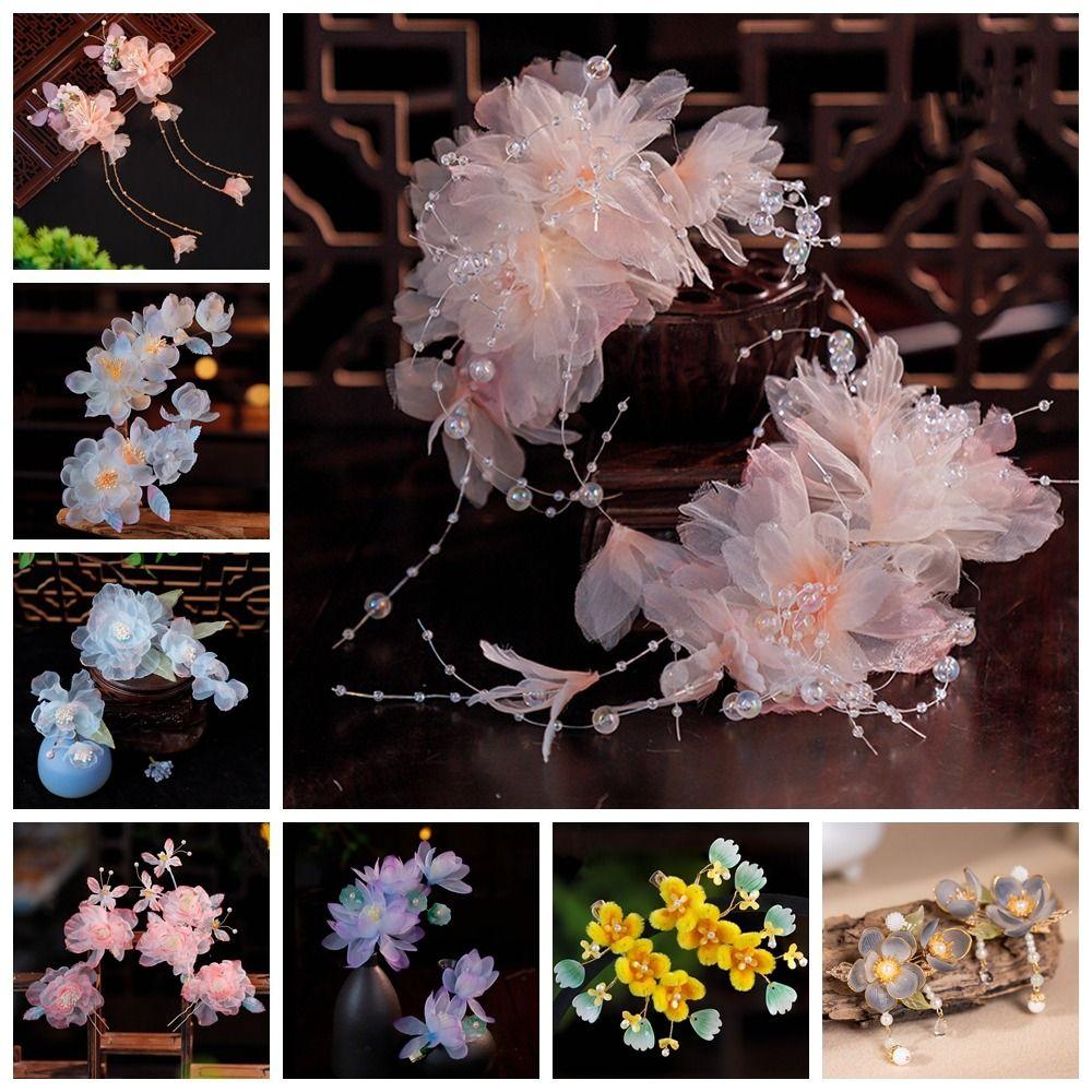 Pearl Ancient Hair Clip Tassel Hanfu Headwear Elegant Silk Flower Hairpin  Children