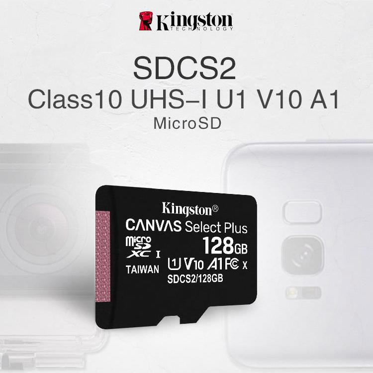 Kingston 64G 100MB/s 128G/256G/512G Micro Sd Canvas Select Plus microSDXC Card Up To 100MB/s A1 Class 10 UHS-I U1 U3 SDCS2/64GB/128GB/256GB/512GB