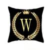 2piece 45x45cm Black Gold Letter Fleece Printed Pillow Cover Crown Sofa Cushion Cover Home Furnishings Pillowcase Without Core