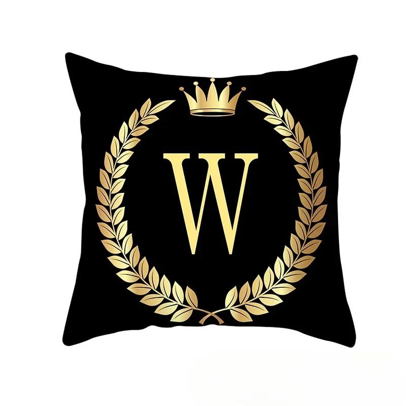 2piece 45x45cm Black Gold Letter Fleece Printed Pillow Cover Crown Sofa Cushion Cover Home Furnishings Pillowcase Without Core