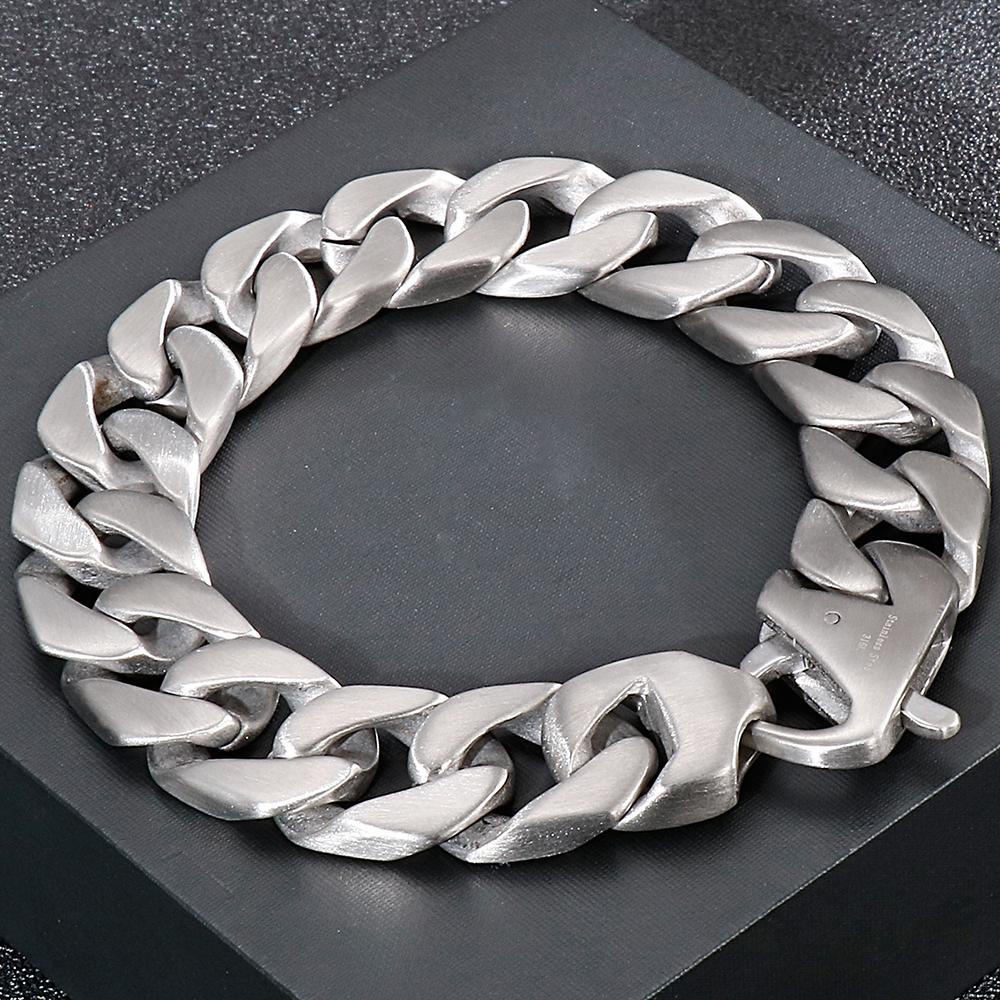 Hypoallergenic Matte Stainless Steel Cuban Chain Bracelet for Men Brushed Black/Silver Color Men's Bracelets With Lobster Clasp
