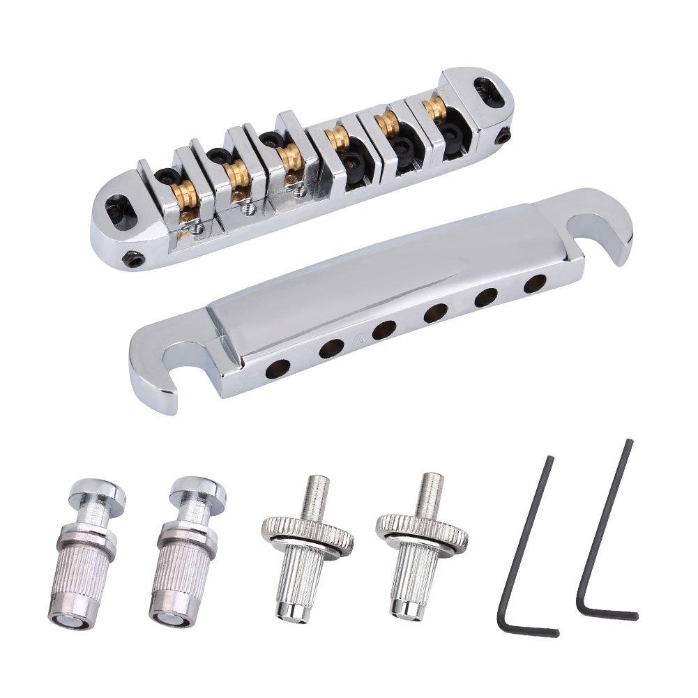 

6-String Guitar Bridge, Roller Bridge and Tailpiece, Compatible with LP Electric Guitars and Les Pauls, Corrosion-Resistant, Durable, with Studs and